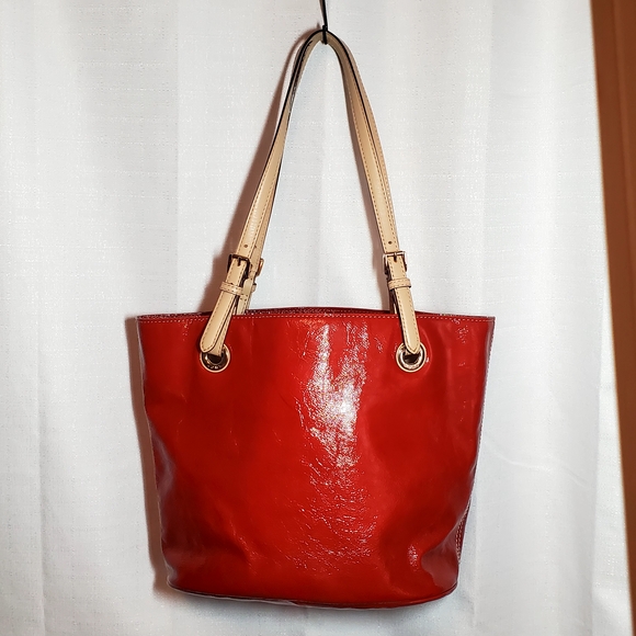 Michael Kors Red Patent Leatherq Tote Bag - Picture 1 of 17
